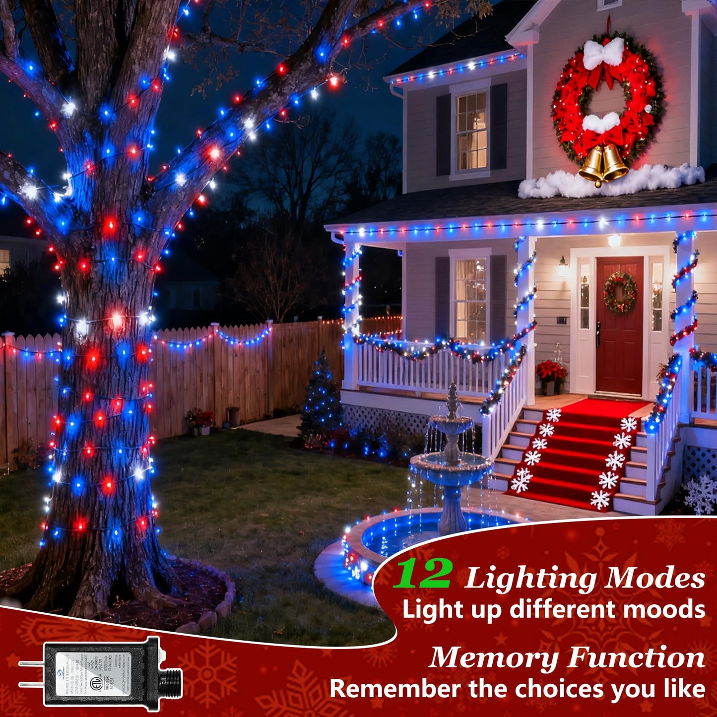 1500 Led Christmas Lights Outdoor With 12 Modes  470Ft Green Wire Christmas String Fairy Lights With Timer & Dimmable  Waterproof Twinkle Tree Lights For House Wedding Xmas Decor  Red White & Blue