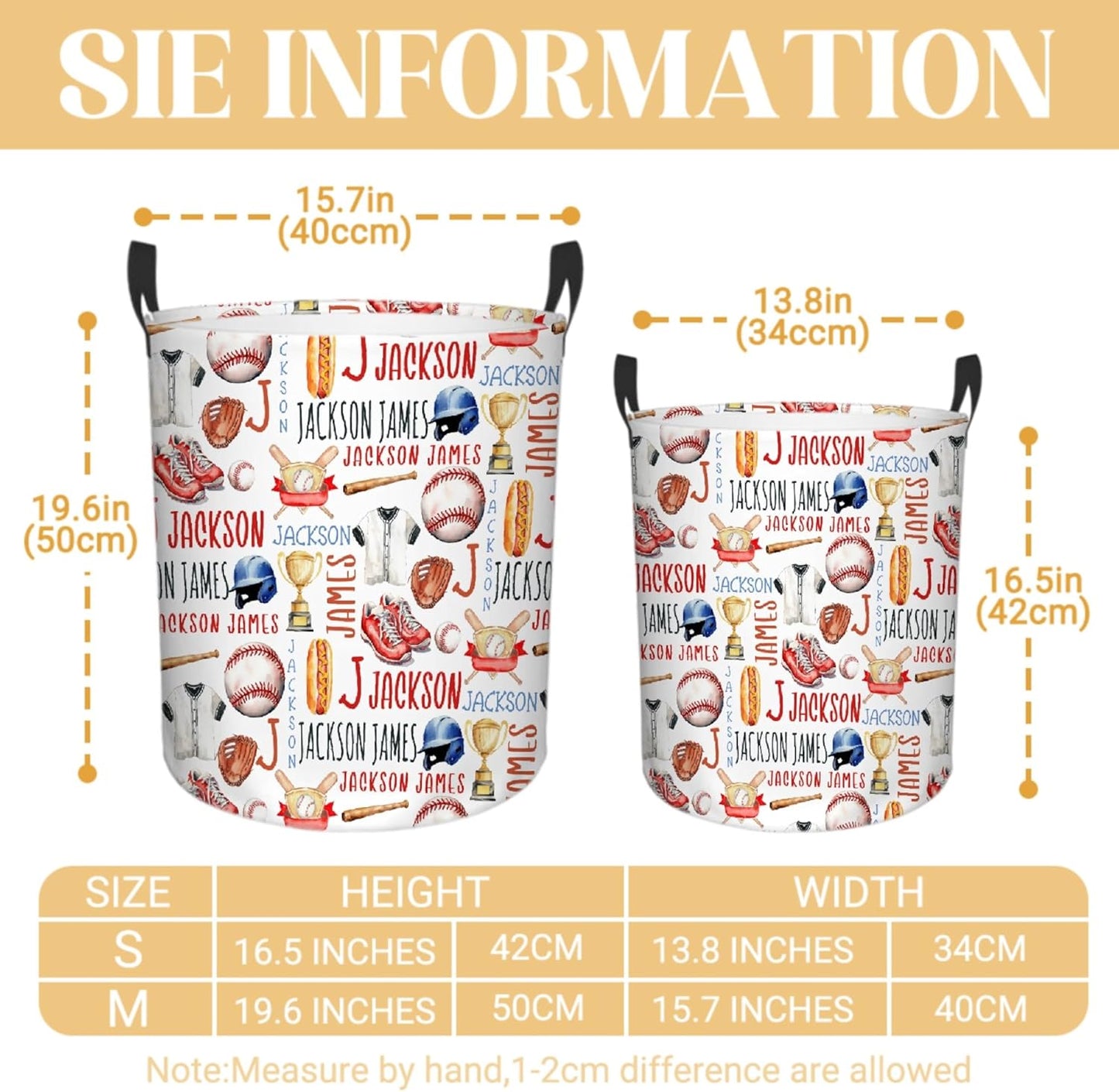 Personalized Baseball Laundry Basket, Custom Sports Laundry Hamper With Name Gifts For Kids Baby Adults, Collapsible Dirty Clothes Storage Organizer With Handles M 19.6 X 15.7in