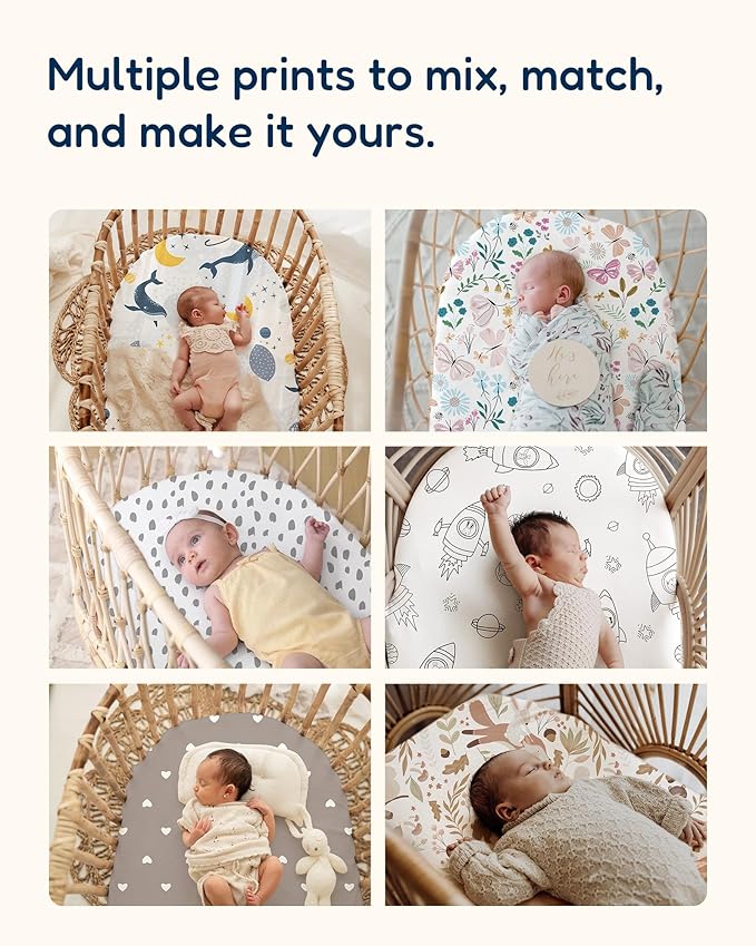 Bassinet Fitted Sheets Compatible with SNOO Happiest Baby Oval Bassinet - Buttery Soft, Silky Comfort, Premium Stretchy Jersey Knit Sheets, 2 Pack
