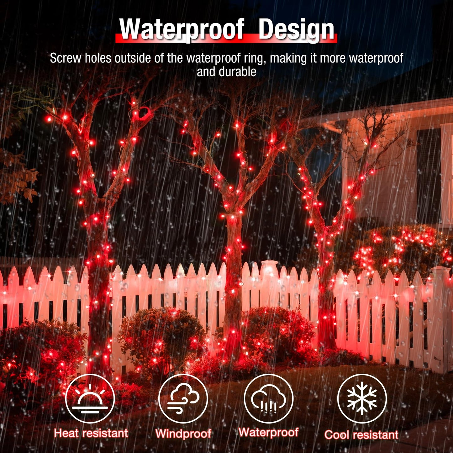 btfarm Solar String Lights - 320 LED, 132FT, 8 Modes, Waterproof, Copper Wire, 4 Pack, Red