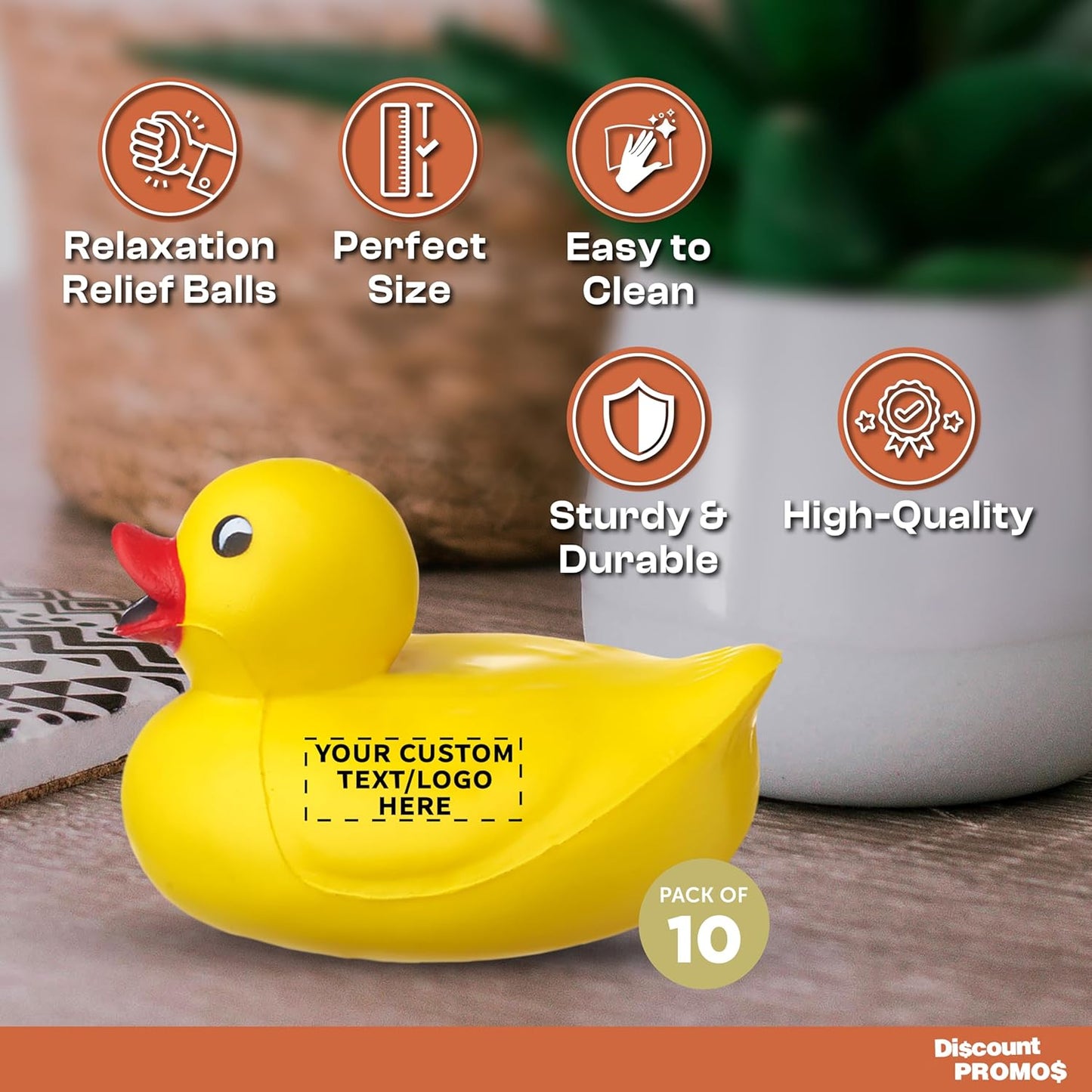 DISCOUNT PROMOS Custom Rubber Ducky Squeeze Balls Set of 10, Personalized Bulk Pack - Perfect for Promotional Giveaways - Yellow