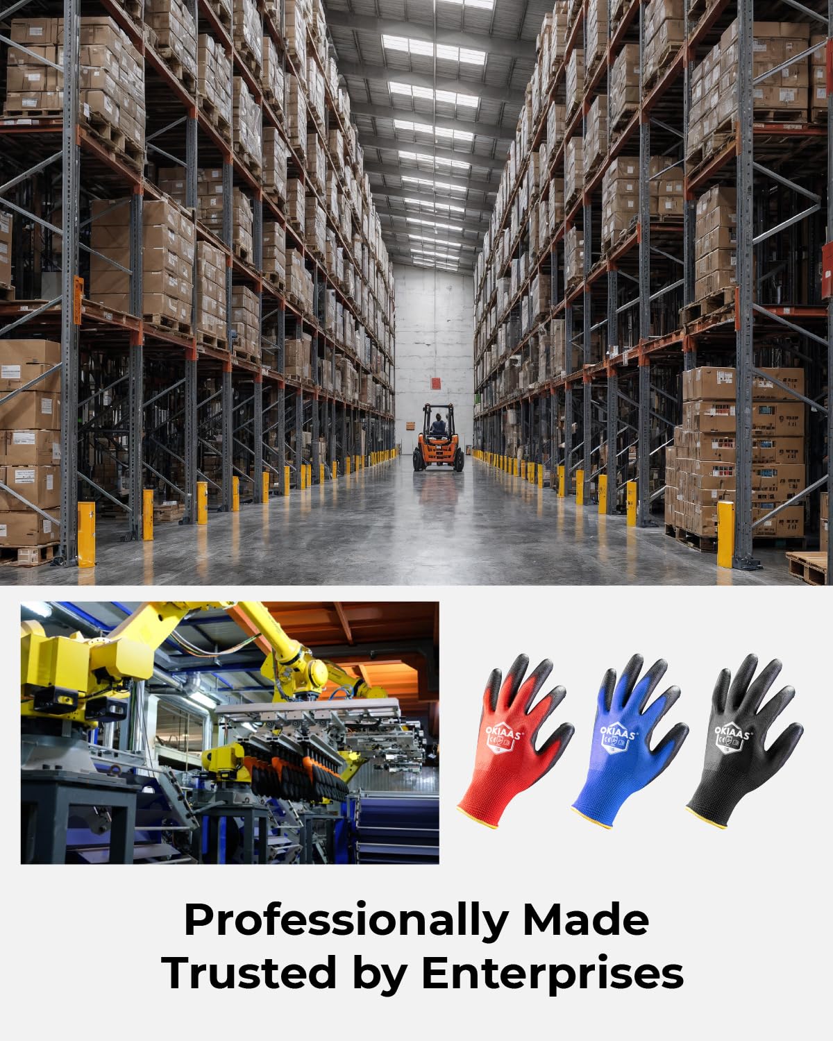 OKIAAS Work Gloves for Men，Ultra Thin and Lightweight Working Gloves with Grip, 12 Pairs Bulk Pack with Polyurethane Coating, for Light Duty Work (Blue, Small)