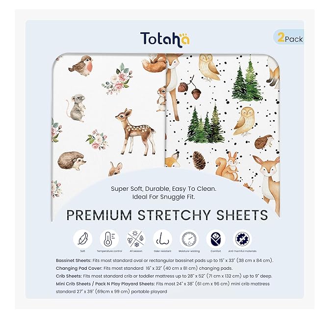 TotAha Changing Pad Cover, Buttery Soft Diaper Changing Pad Covers for Girls Boys, Super Stretchy Jersey Knit Changing Table Covers, 5'' Deep Pocket, 2 Pack