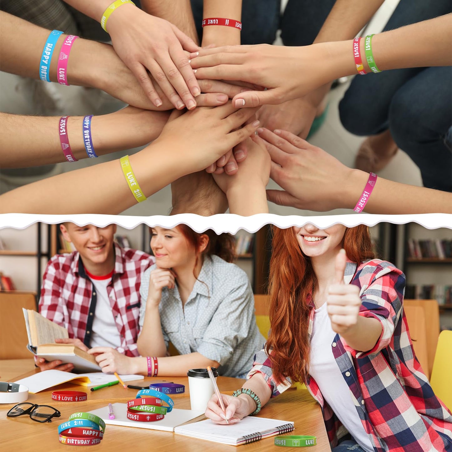 PullCrease 100 Pcs Happy Birthday Jesus Wristband Christmas Luke 2: 11 Rubber Wristband 10 Styles with Christian Religious Cross