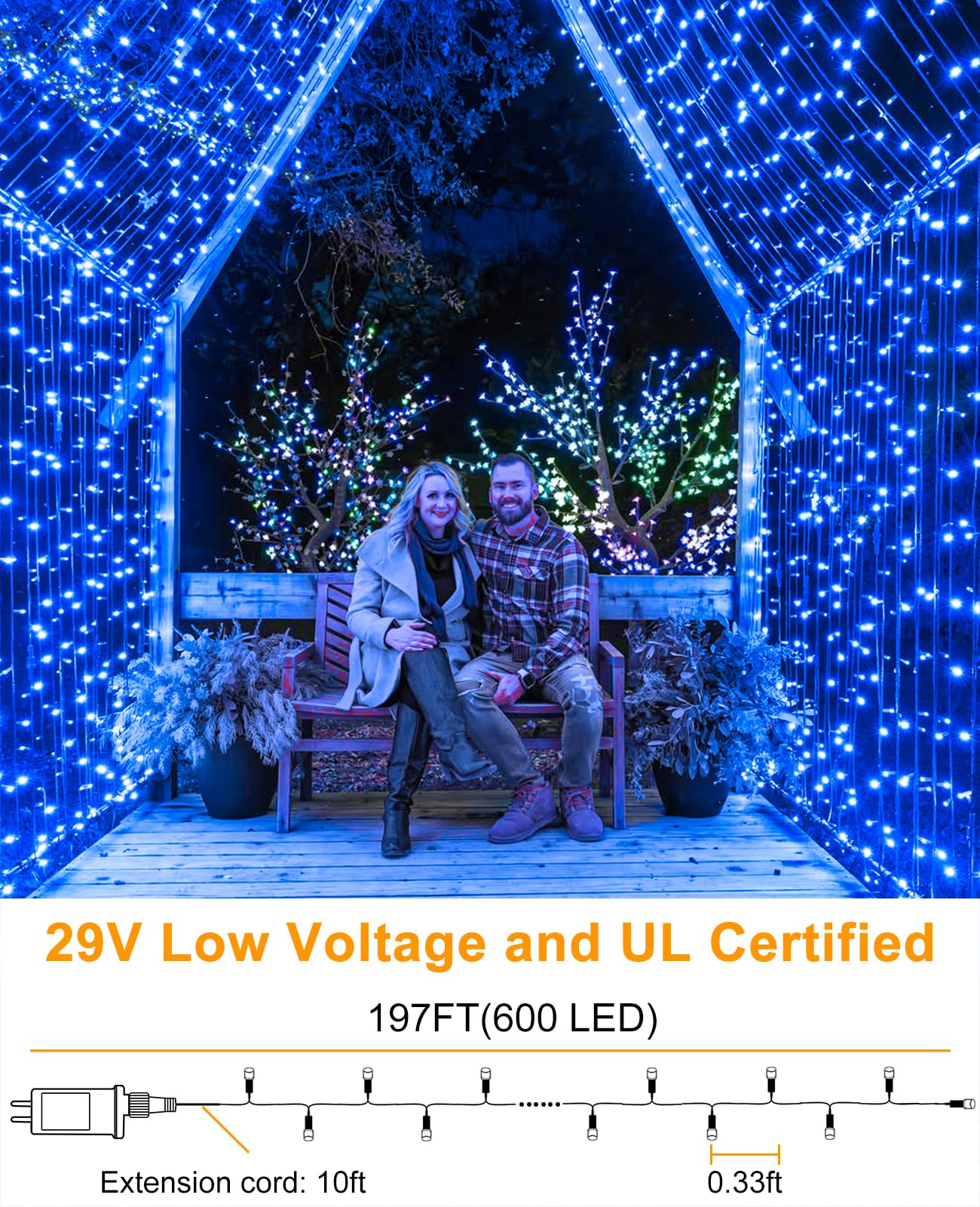 197Ft 600 Led Christmas Lights Outdoor  Plug In Christmas Tree Lights 8 Modes  Waterproof String Twinkle Lights For Indoor House Patio Garden Party Wedding Holiday Decorations  Blue