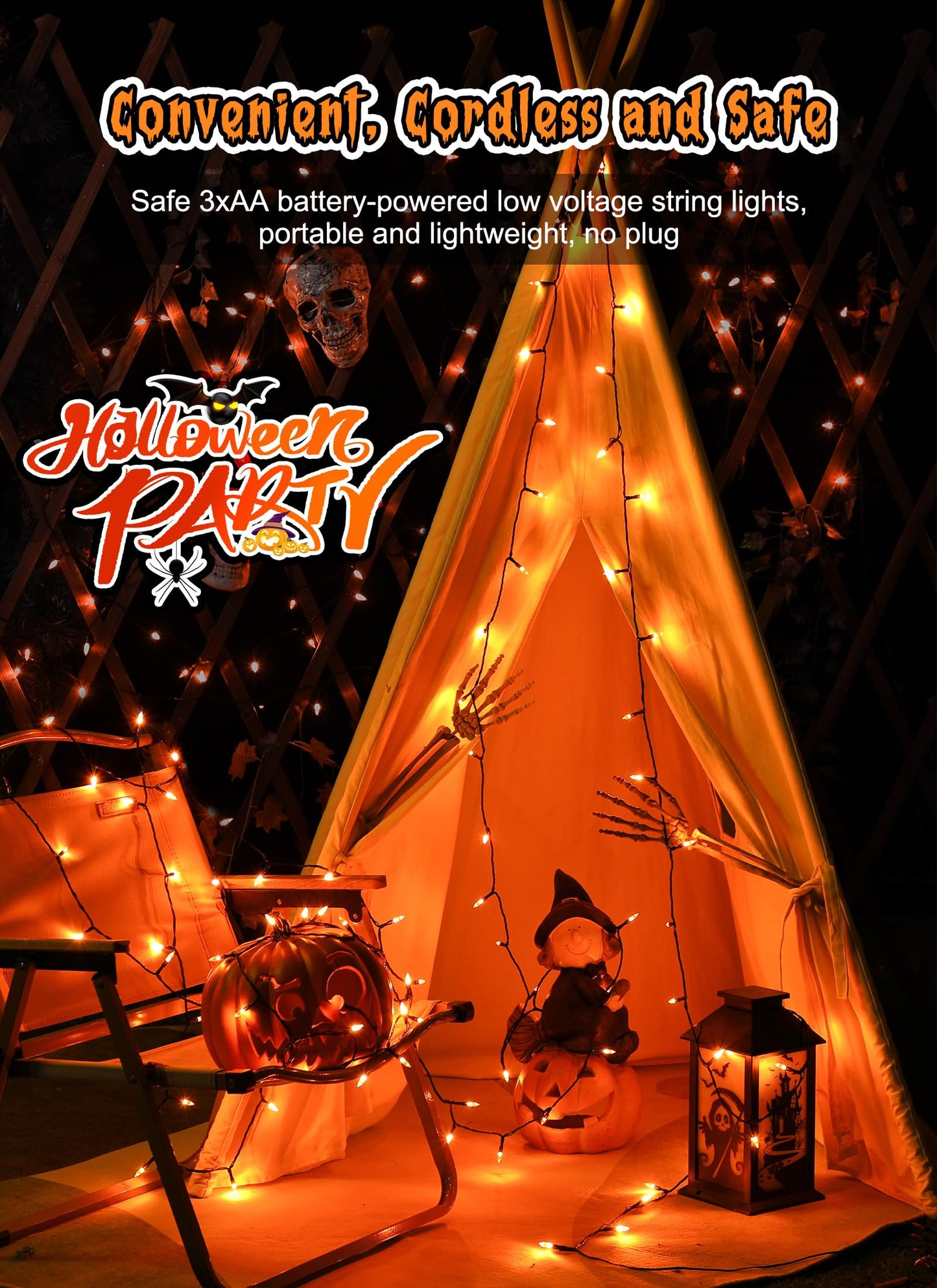 Brightown Battery Operated String Lights, 20 LED, 8 ft, Orange, Indoor/Outdoor, Timer, Halloween/Christmas Decor