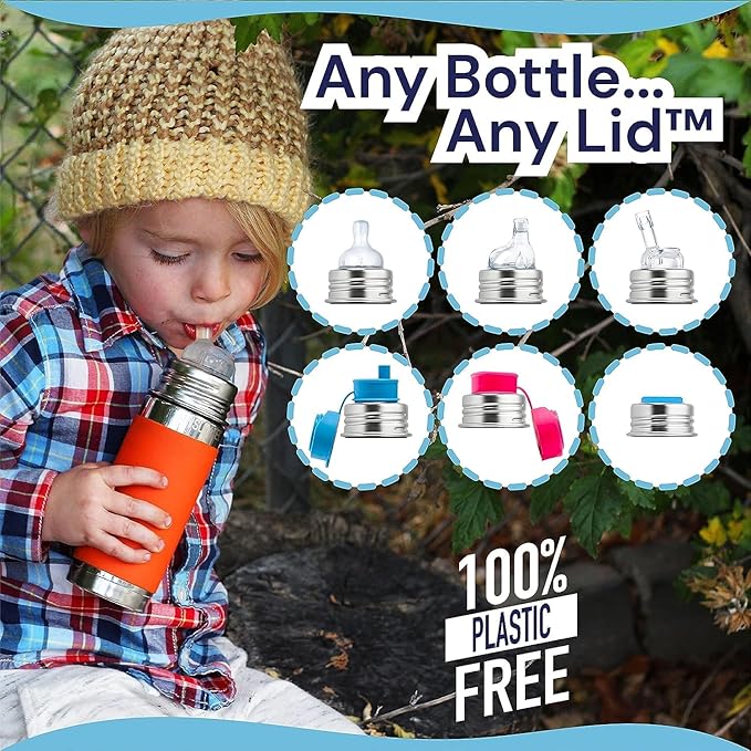 Pura Kiki 9oz/260 ml Stainless Steel Insulated Bottle w/Silicone Straw & Sleeve, 100% Plastic-Free, MadeSafe Certified, 100% Medical-Grade Silicone Straw for Kids, Toddlers, Babies & Infant - New Moss