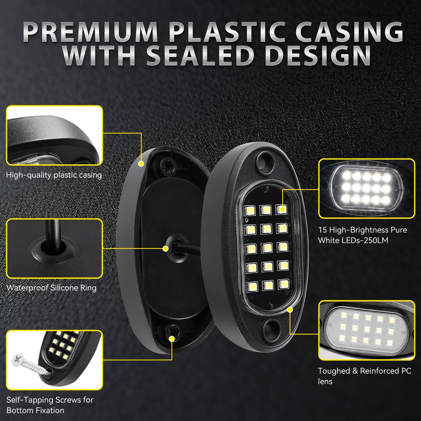 16 Pods Pure White Led Rock Lights With Extension Wires  Ip67 Waterproof 6500K Super Bright White Underglow Kit For Semi Truck Sedans Trailer Offroad Pickup Rv Underbody Under Car Lighting