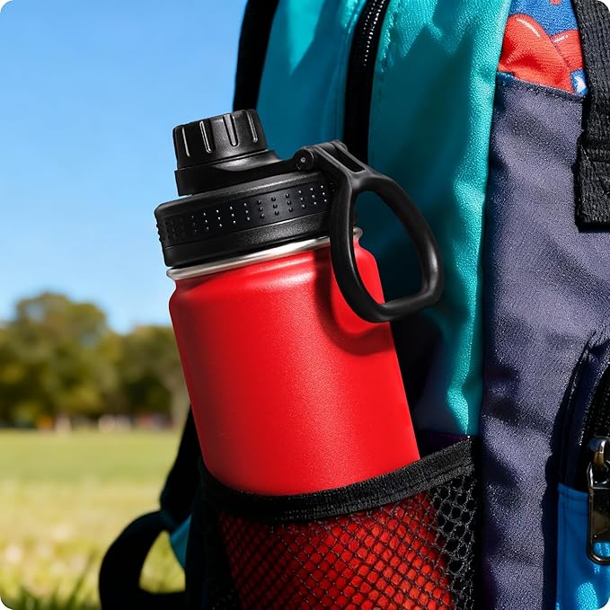 Small Water Bottle for kids-12 oz Stainless Steel Vacuum Insulated Wide Mouth Water Bottle with Spout Lid (Canyon Red)