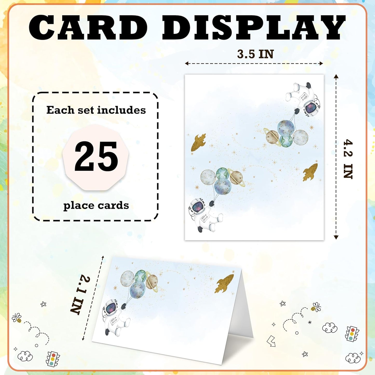 Astronauts Place Card For Boys Girls, Planets Rocket Name Cards For Table Setting, Outer Space Party Favors Supplies, Space Tent Cards Decorations For Baby Shower Birthday Events, 25 Pack -16