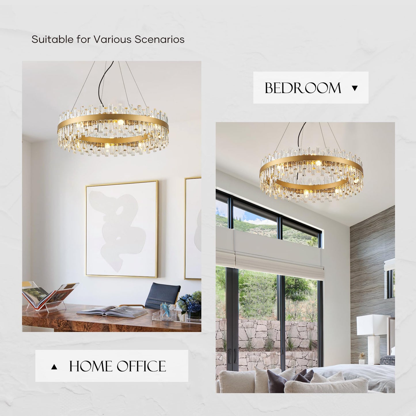 Lighceac 31.9 Gold Modern Crystal Chandelier Light Fixtures stylish 2 Rings Crystal Chandeliers For Dining Room 16-Light Round Hanging Pendant Lighting For Living Room Kitchen Island Entryway Bedroom