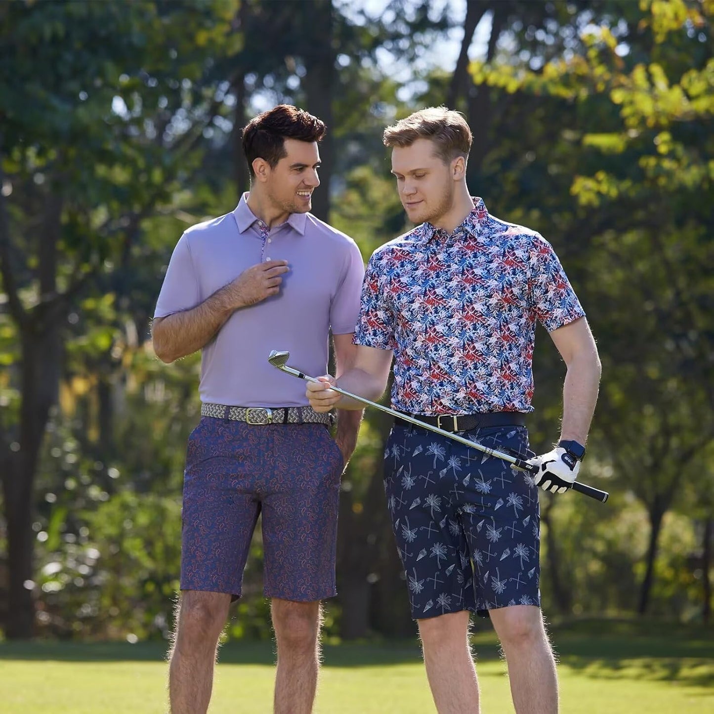 Golf Shirts for Men Dry Fit Short Sleeve Print Performance Moisture Wicking Polo Shirt