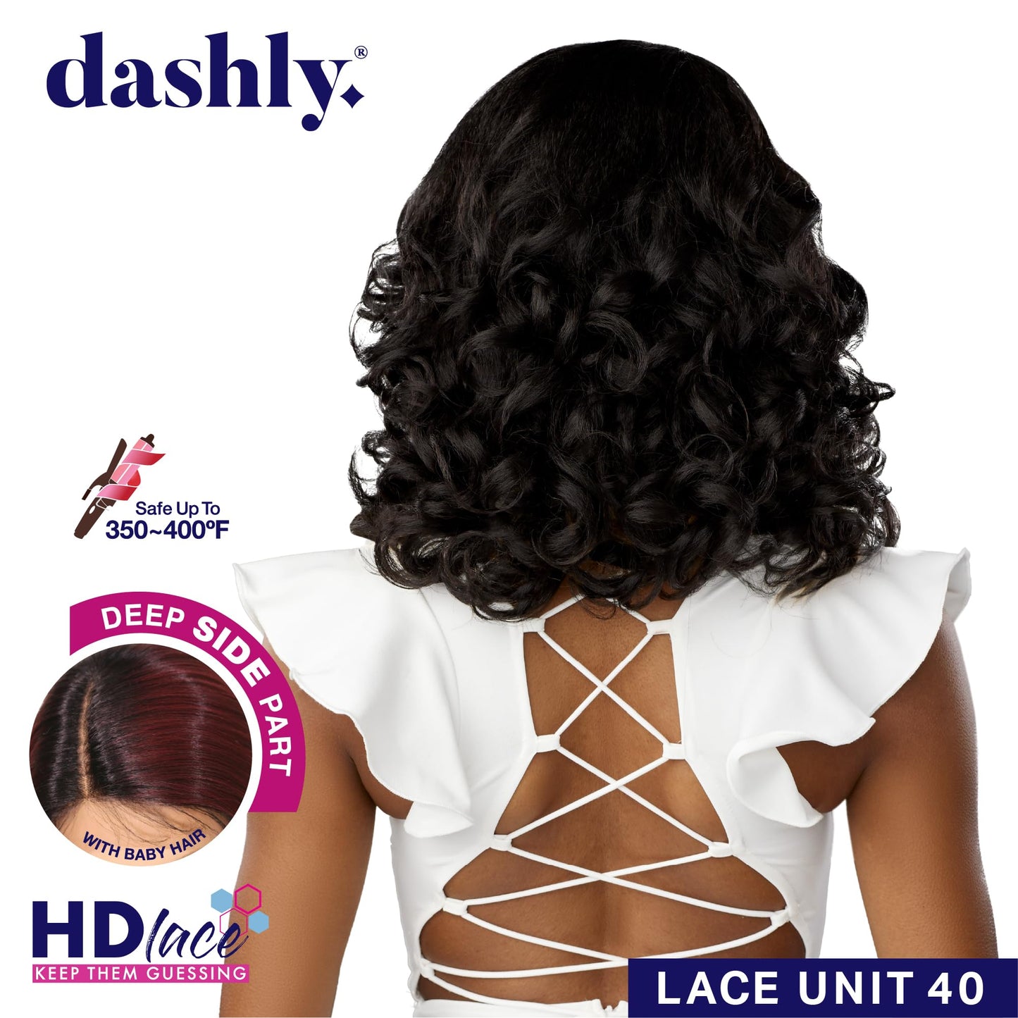 Sensationnel Dashly lace front wig - unit 40 hand tied laceparting ear to ear synthetic (1B OFFBLACK)