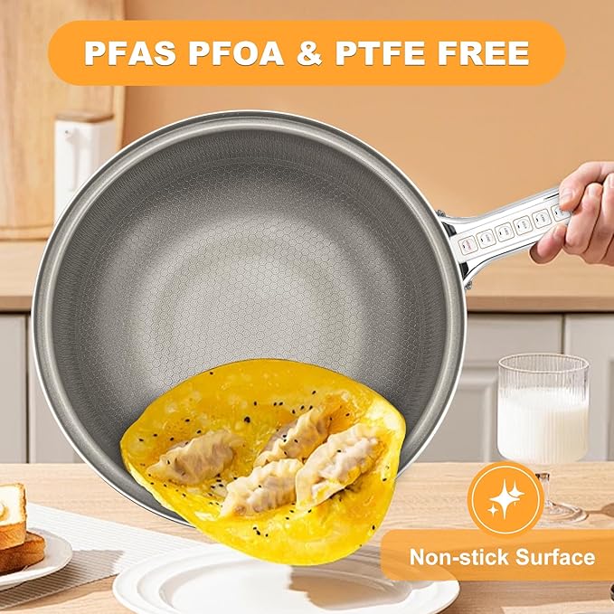 AEWHALE Hot Pot Electric,5L Multifunctional Electric Pot for Cooking,1600W Non-Stick Frying Pans for Steak, Egg, Ramen, Soup with Temperature Adjustment， Titanium Stainless