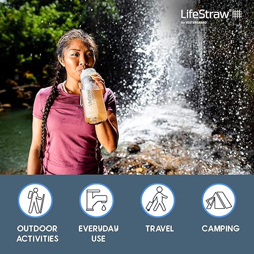 LifeStraw Go Bottle 2-Stage with Integrated 1,000 Liter LifeStraw Filter and Activated Carbon, Green, 22oz