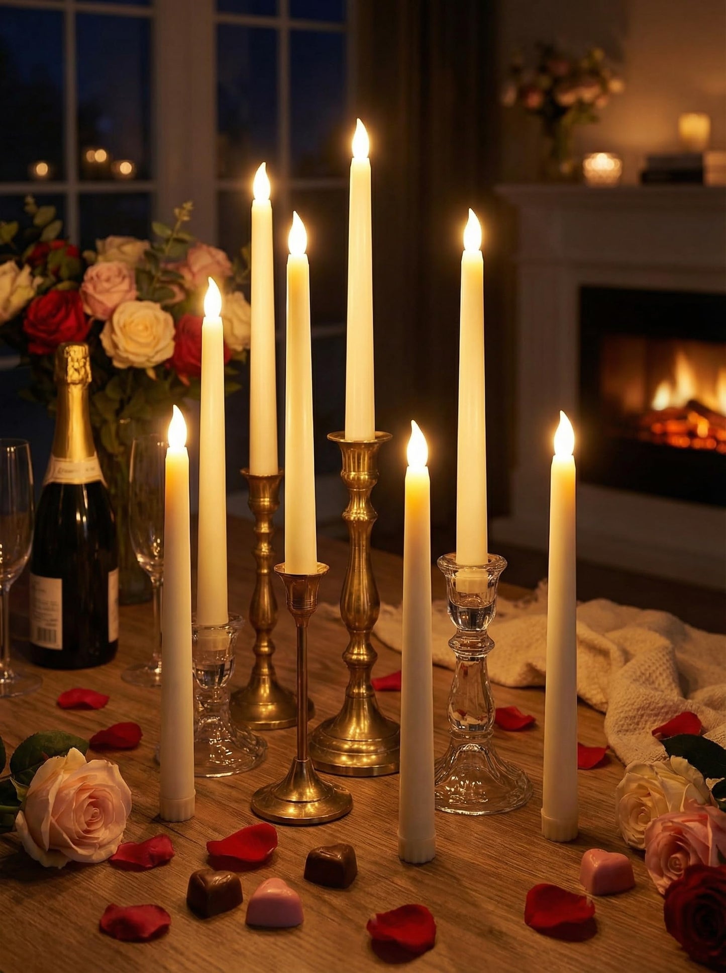 Funtery 48 Pcs Flameless LED Taper Candles Battery Operated Candles Bulk LED Candlesticks Flickering for Valentines Church Wedding Carnival Party Decorations(Ivory,Classic Style)
