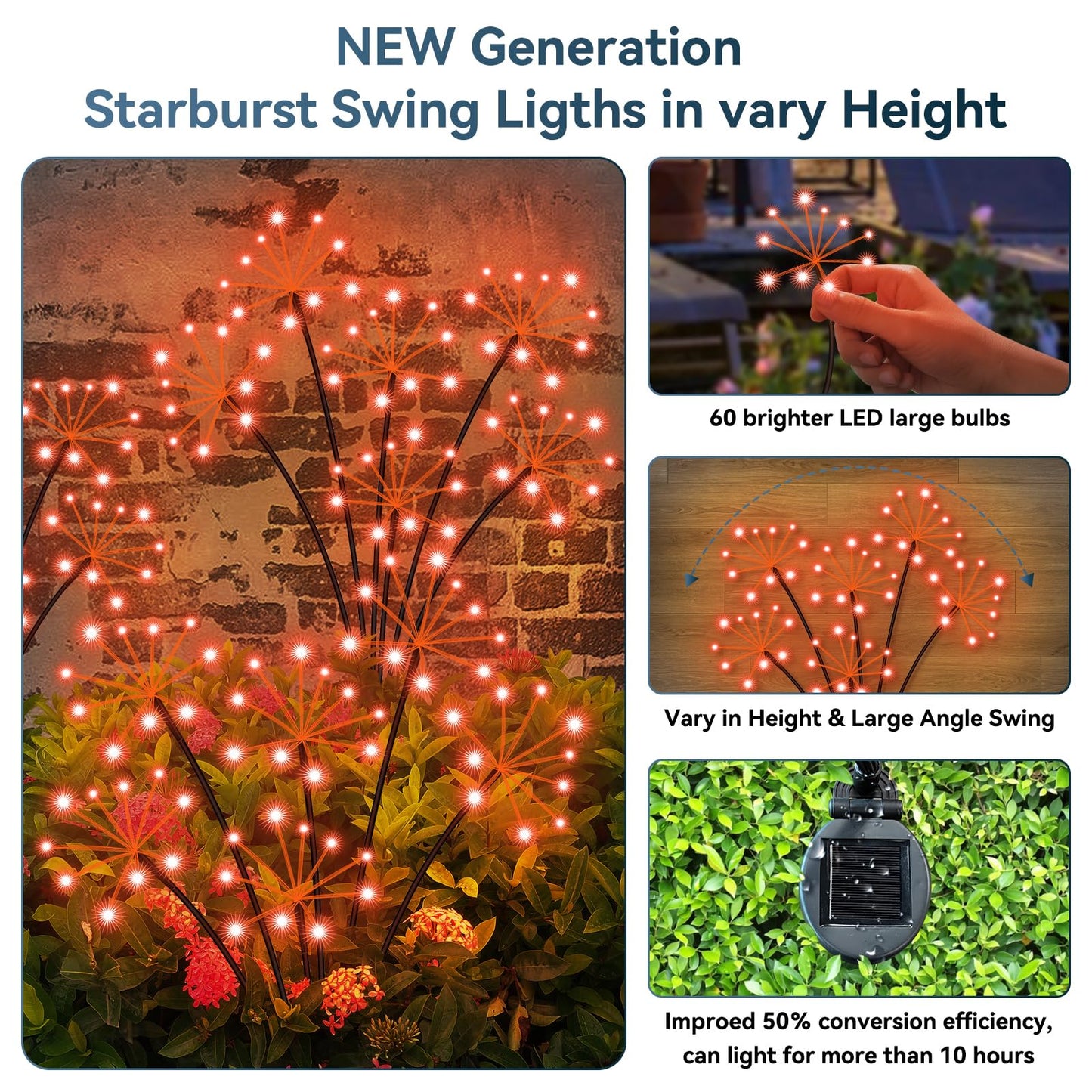 Solar Garden Lights 2 Pack Waterproof Swaying Starburst Light Solar Outdoor Lights For Yard Patio Walkway Pathway Party Wedding Decoration  Unique Gifts For Women  Orange