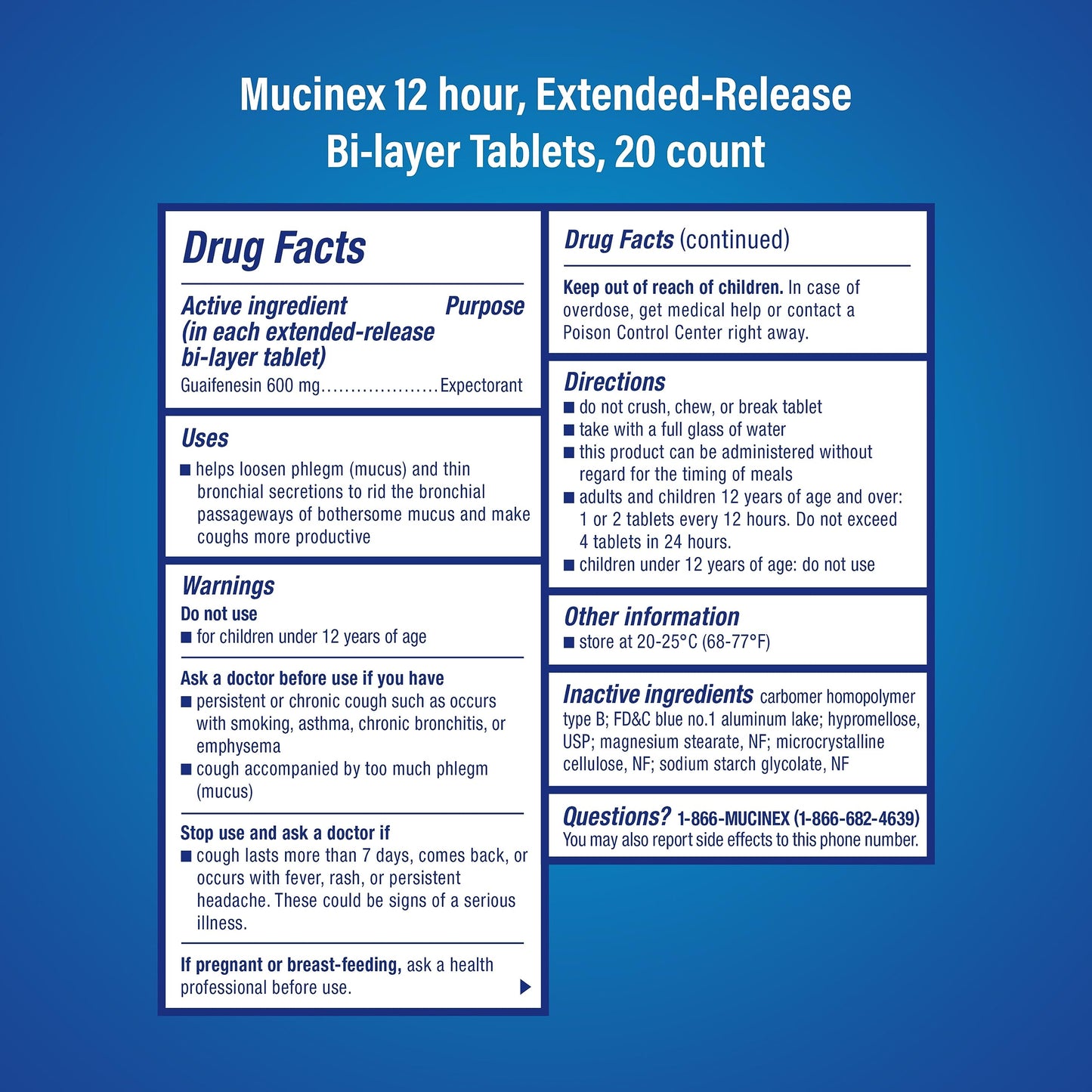 Mucinex Chest Congestion, Expectorant 12 Hour Extended Release Tablets, 20ct, 600mg Guaifenesin with Extended Relief of Chest Congestion Caused by Excess Mucus. Thins and Loosens Mucus (Pack of 2)