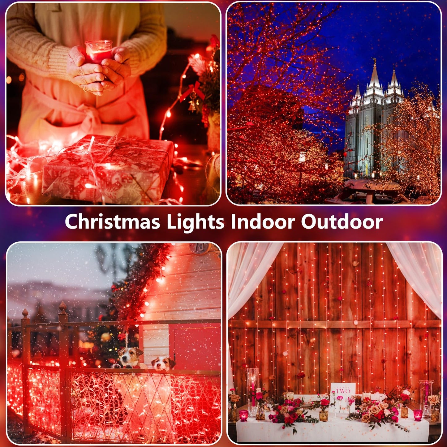 2 Pack Christmas String Lights Battery Operated With Timer  66Ft 200 Led Waterproof Twinkle Lights  8 Modes Fairy Light For Indoor And Outdoor Bedroom Garland Tree Christmas Decorations (Red)