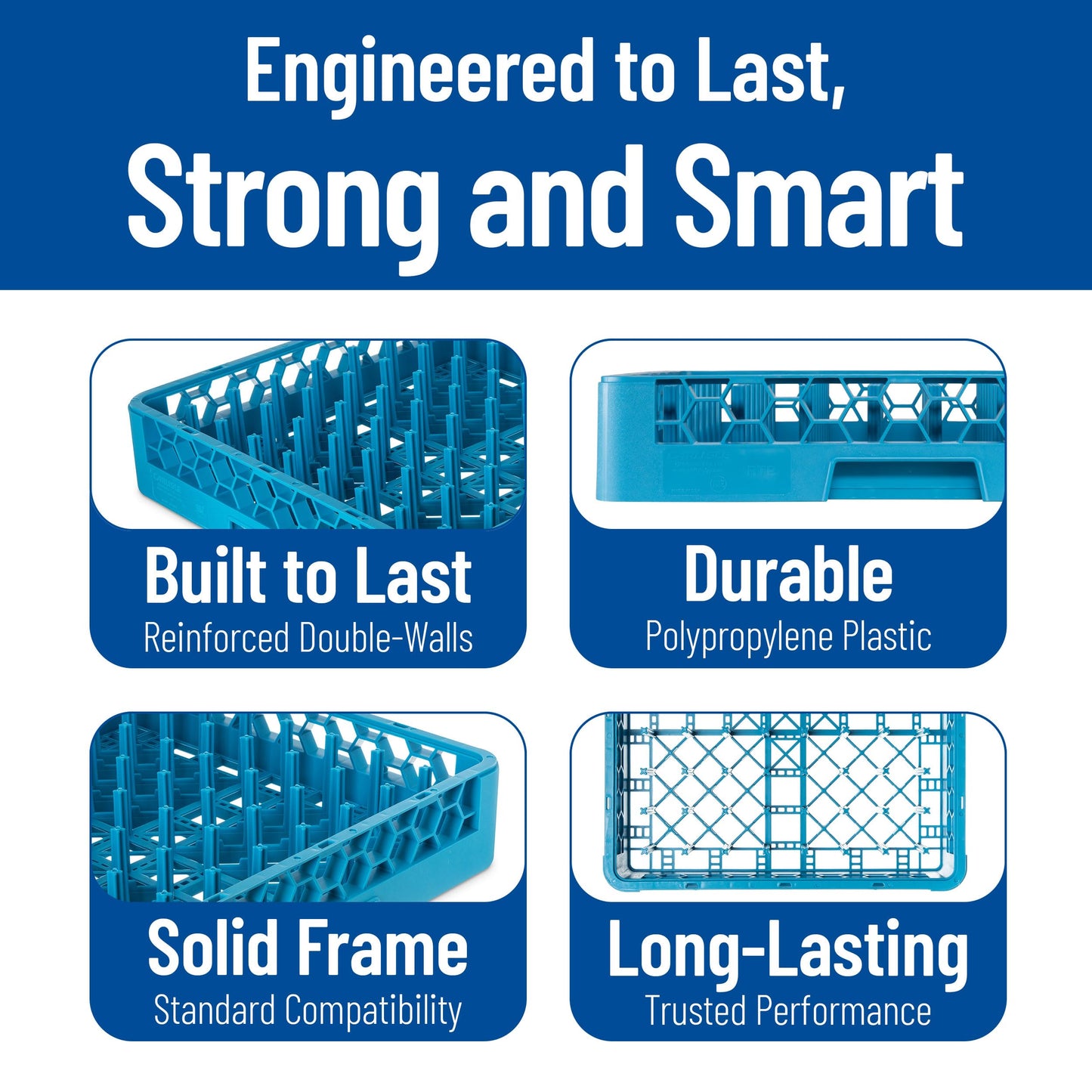 Carlisle FoodService Products OptiClean Peg Dish Rack for Commercial Washing Machines, Tall Peg Plate Rack, Blue (Pack of 6)