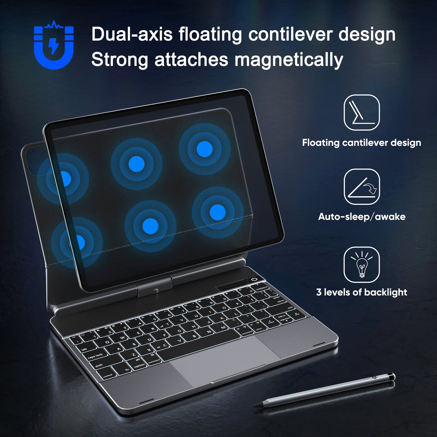 Doqo Keyboard Case For Ipad Air 11(M2) 2024,Air 5Th,4Th And Ipad Pro 11(4Th,3Rd,2Nd,1St Gen) With Touchpad Backlit,360 Rotatable