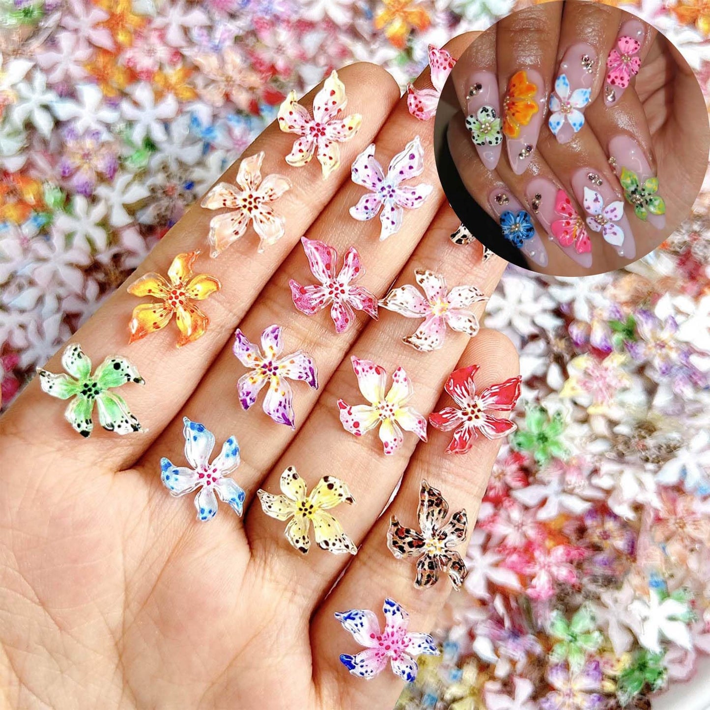 ONPRESS 100Pcs Flower Nail Charms 3D Mixed Colorful Floral Nail Gems Spring Summer Nail Rhinestones Supplies Cute Mixed Color Re