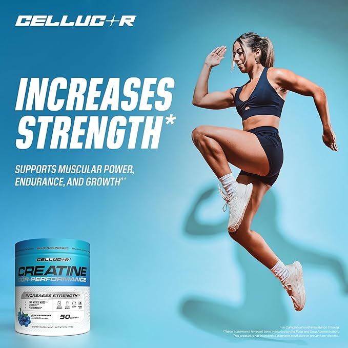 Cellucor Creatine Powder, Blue Raspberry Flavor - Increases Strength, Lean Muscle Mass & Endurance, Micronized Creatine for Fast Absorption, 5g Creatine per Serving, 50 Servings