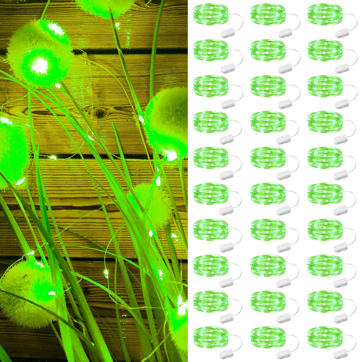 Zsjwl 30 Pack Green Fairy Lights Battery Operated  7Ft 20Led Mini Starry Light Mason Jar Lights For Indoor Outdoor Party Wedding Halloween Thanksgiving