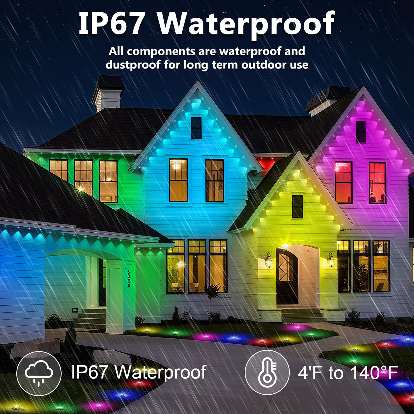 Inzidol 100Ft Permanent Outdoor Lights  Ip67 Waterproof For House Roof  Christmas  Holiday  Party  Daily Lighting  Smart Rgb Outdoor Lights With Remote App Control & Diy Scenes
