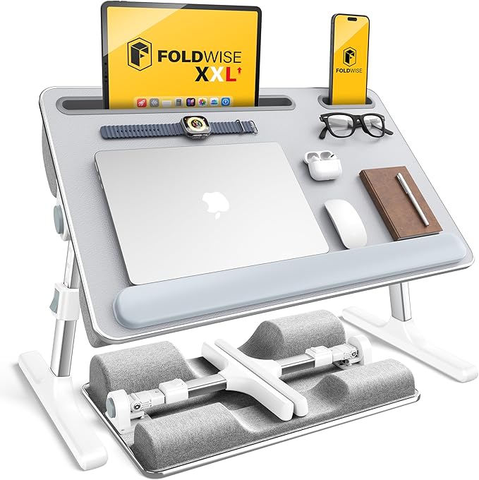 FoldWise 2-in-1 Lap & Bed Desk with Soft Cushions - Adjustable Height & Angle, Foldable Laptop Stand for Bed & Couch - Wri...