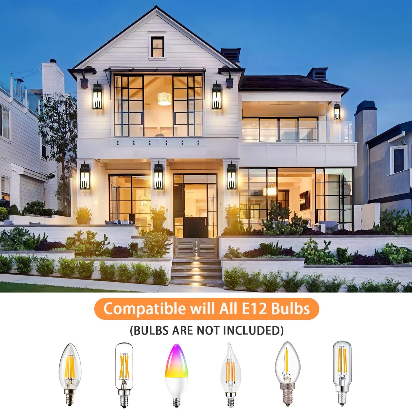 24 Extra Large Outdoor Wall Light 2 Packs  Black Exterior Lighting Fixtures Outdoor Porch Lantern Wall Mounted  Waterproof Modern Outside Wall Sconce  E12 3-Light Coach Lamp For House Patio Garage