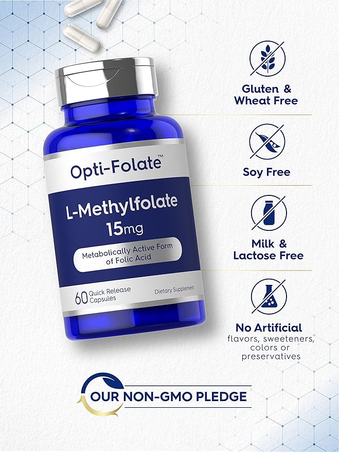 Carlyle L Methylfolate 15mg | 60 Capsules | Max Potency | Optimized and Activated | Non-GMO, Gluten Free | Methyl Folate, 5-MTHF | by Opti-Folate