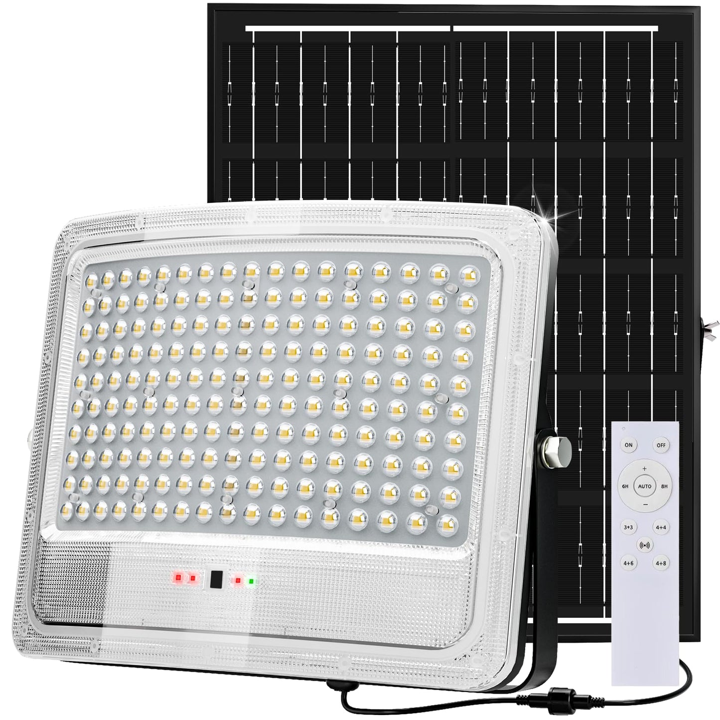 6000W Solar Flood Lights Outdoor   Solar Powered Outside Street Light Dusk To Dawn Waterproof Security Commercial Lighting With 16.4Ft Cables And Motion Sensor For Yard Garage Swimming Pool Pathway