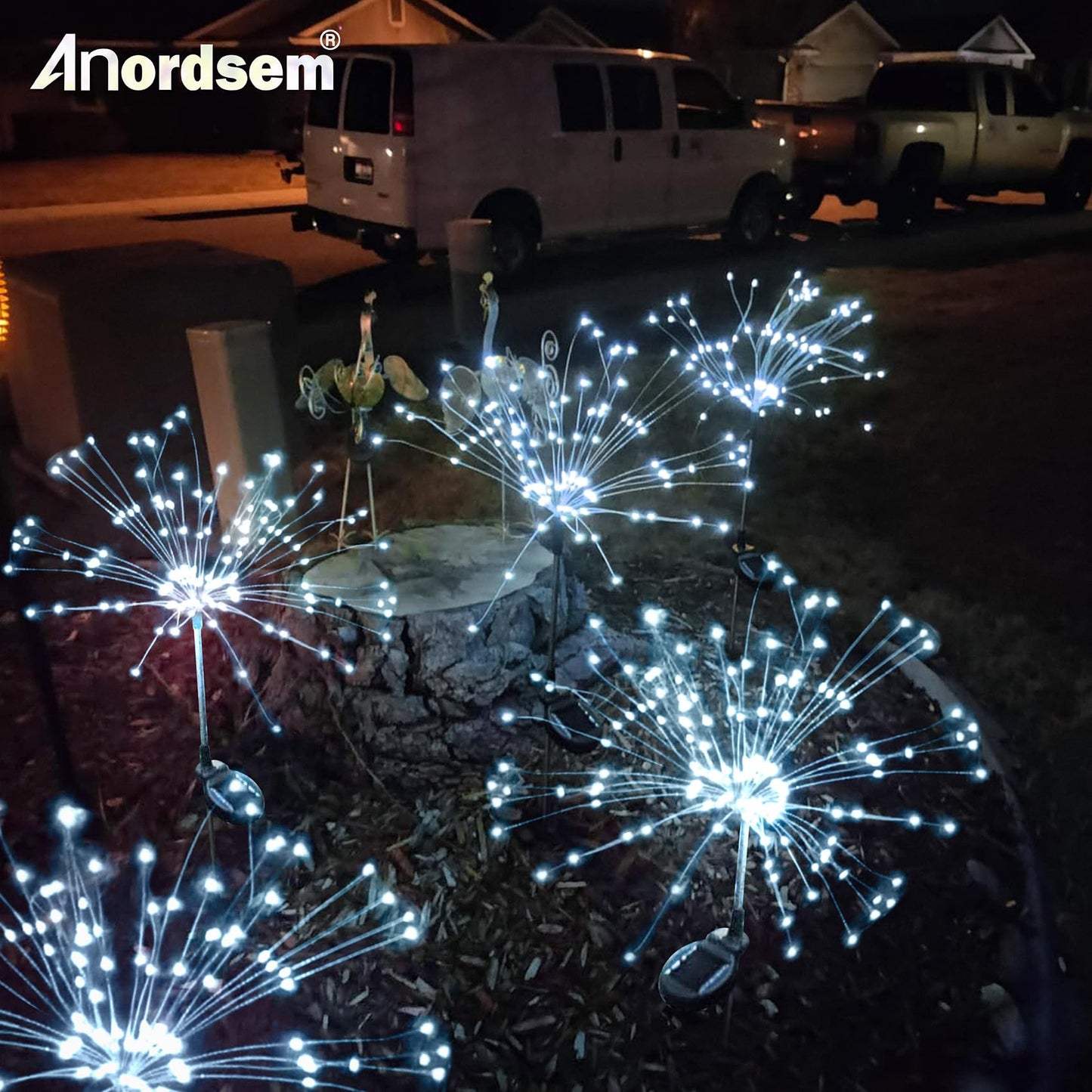 Anordsem Solar Garden Lights - Waterproof LED Starburst, 6 Pack, 120 LEDs, White, Model YHD00005