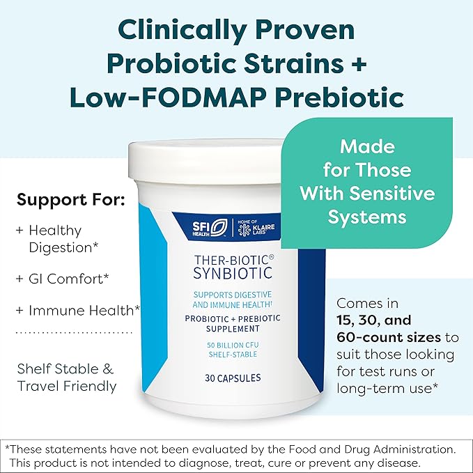 Klaire Labs Ther-Biotic Synbiotic Probiotic (30 Capsules) & Micellized Vitamin D3 Liquid for Children, Infants & Adults (600 Servings / 1 fl oz) Bundle - Low-FODMAP Probiotic Supplement & Vitamin D