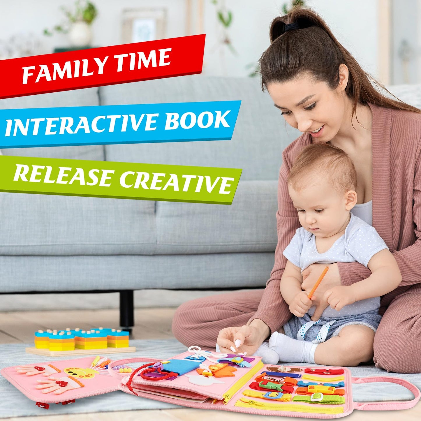 Petenjoy Montessori Busy Board & Busy Book for Toddler 1-3 2-4 – Educational Toys for 1 Year Old Girls, Sensory Activity Board, Fine Motor Skills Learning Gift
