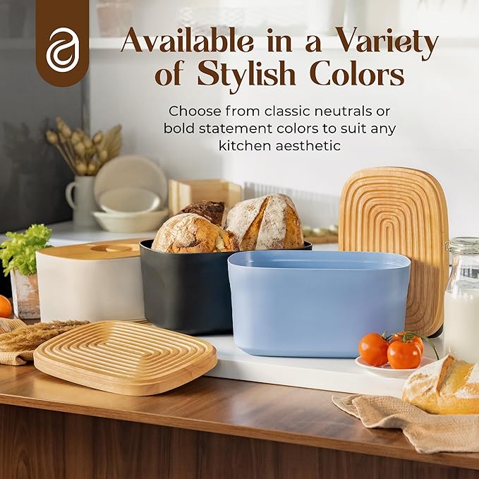 Extra Large Bread Box for Kitchen Countertop with 2 Bread Bags - Sturdy Modern Construction, Ribbed Design Keeps Bread Fresh Longer - Large Sourdough Bread Box with Cutting Board Lid (Black)