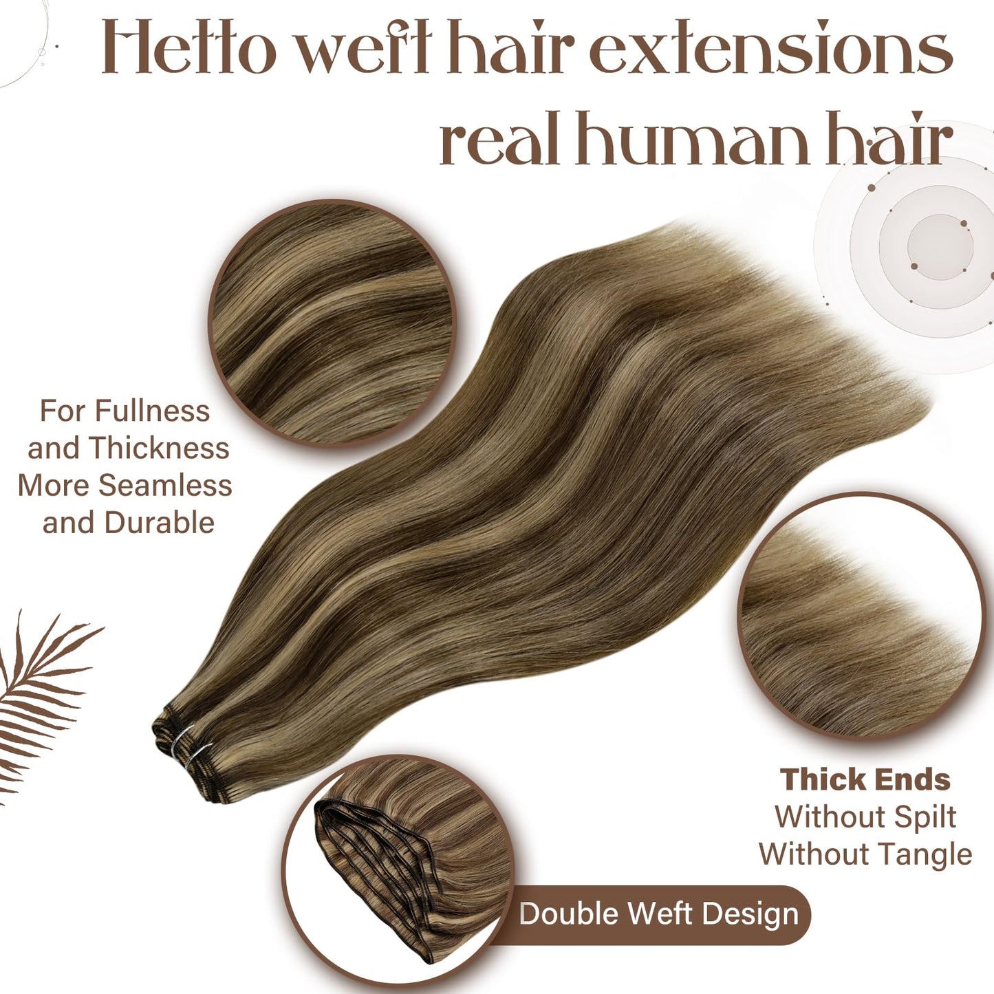 Hetto Sew in Hair Extensions Real Human Hair Brown Highlights Caramel Blonde Weft Hair Extensions Human Hair Highlight Brown Sew