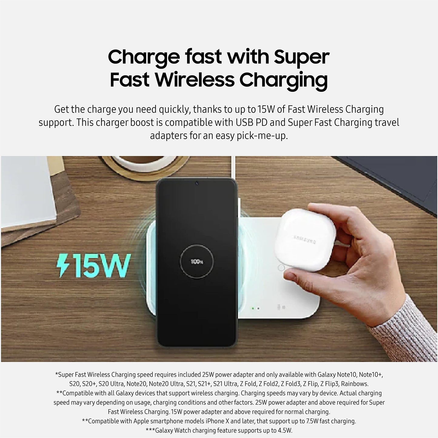 Samsung 15W Wireless Charger Duo W/Usb C Cable, Charge 2 Devices At Once, Cordless Super Fast Charging Pad For Galaxy Phones And