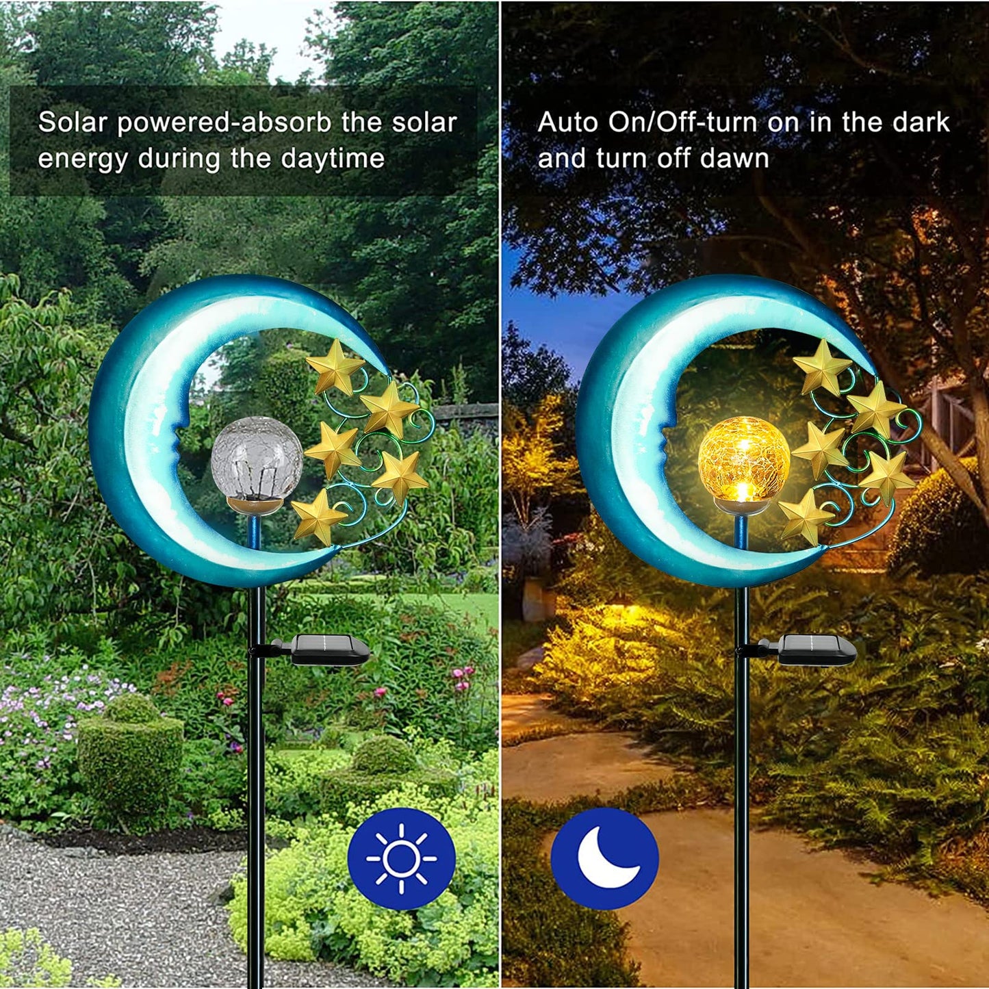 Eprosmin Solar Garden Lights - Waterproof  le Glass Globe Led Pathway Lighting For Yard, Lawn, Patio - Eprosmin-Moon