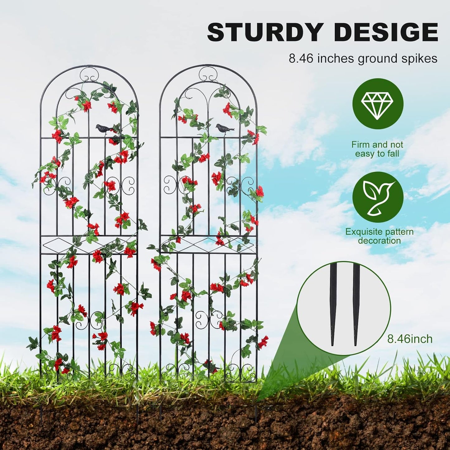 2 Pack 70.8" H x 19.7" W Metal Garden Trellis with Black Coating, Wire Lattice Grid Panel for Climbing Plants Outdoor Roses Vine Cucumbers Vegetables Flower Support