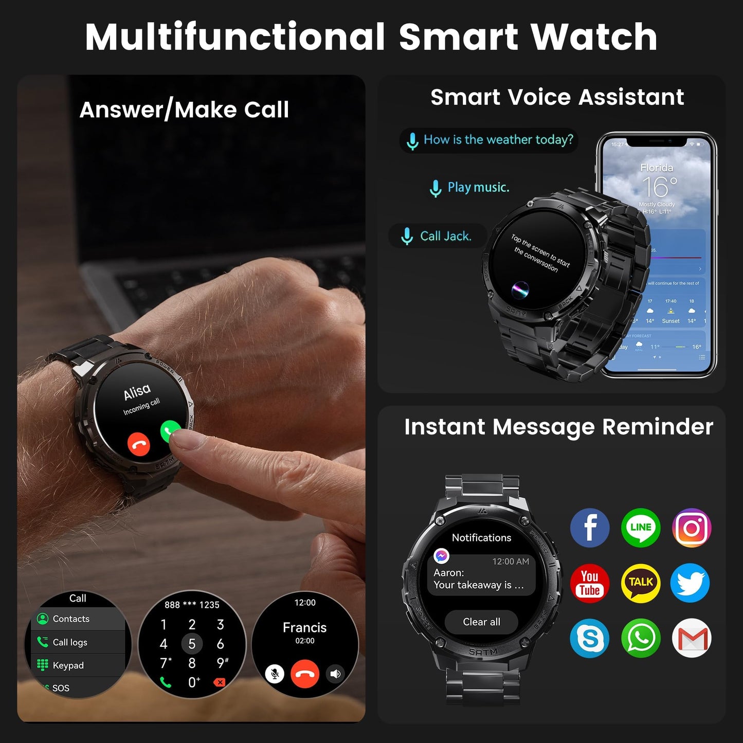 HOTMIFIT GPS Smart Watch for Men, 6 Satellite Positioning, Compass, Stainless Steel Body, 50M Waterproof, 480mAh Extra-Large Battery, Answer/Make Call, 1.43" AMOLED Screen, Compatible to Android iOS
