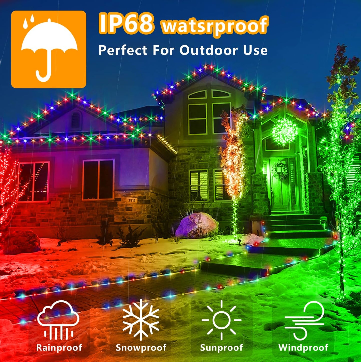 GLPE Solar Rope Lights, 66ft 200 LEDs, Waterproof Multicolor Fairy Lights, 8 Modes, Remote Control for Outdoor Use