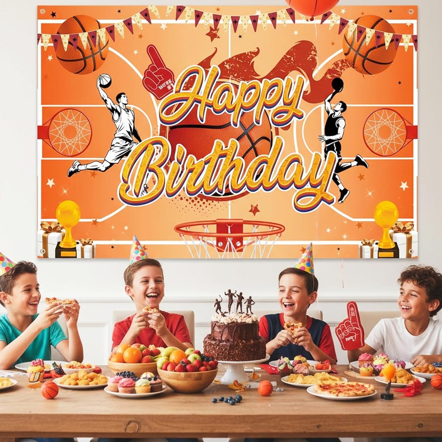 Basketball Happy Birthday Backdrop Banner - Sports Theme Party Decorations with Happy Birthday Sign, Large Vinyl Photo Background for Basketball Party Teens Adults, 7x5 FT (71x43 Inch)