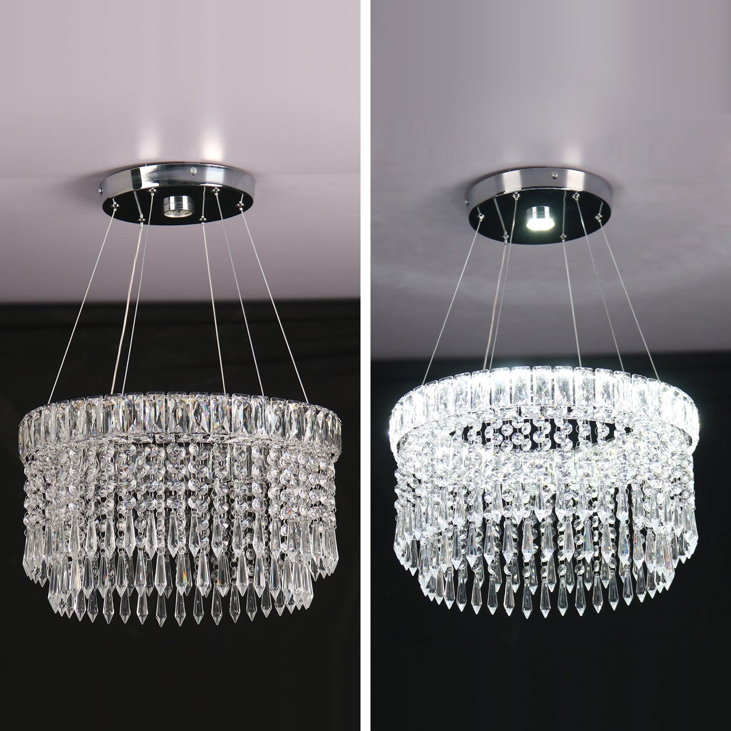 Cainjiazh Modern Crystal Chandelier Light Fixtures stylish Chandeliers Pendant Light Fixtures 16  Round Flush Mount Chandeliers Ceiling Lighting For Living Room Dining Room Bedroom White