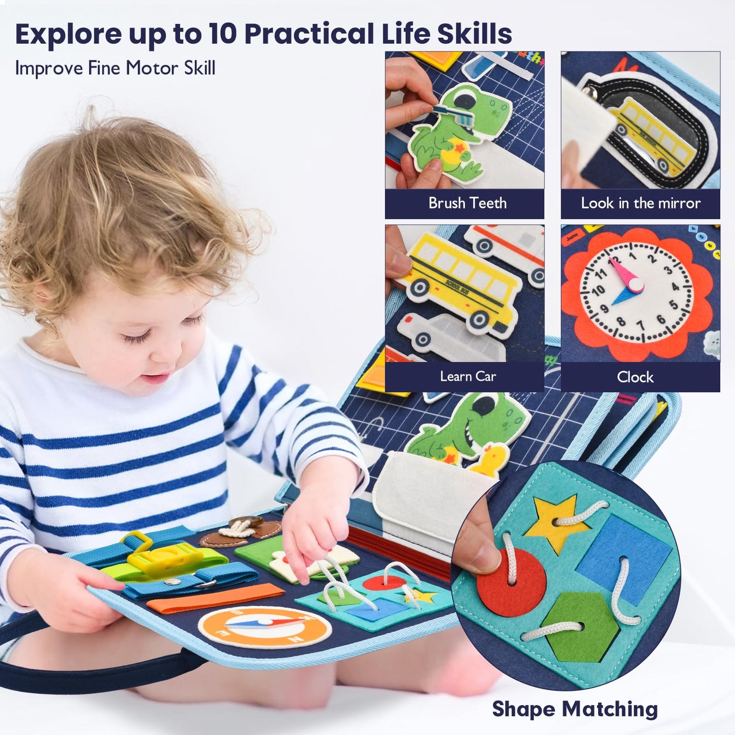 Ejanmilar Busy Book for Toddlers 1-3, Montessori Toys Busy Board for 1 2 3 4 Year Old Boy Girl Birthday Gift Educational Learning Quiet Activity Book Airplane Car Travel Toys for Tollders Kids 1-3