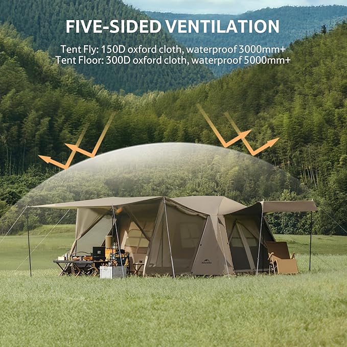 Naturehike Village Camping Tent,4/6/8 Person Tents for Camping, 60S Easy Setup Instant Tent for Family Camping, Car Camping