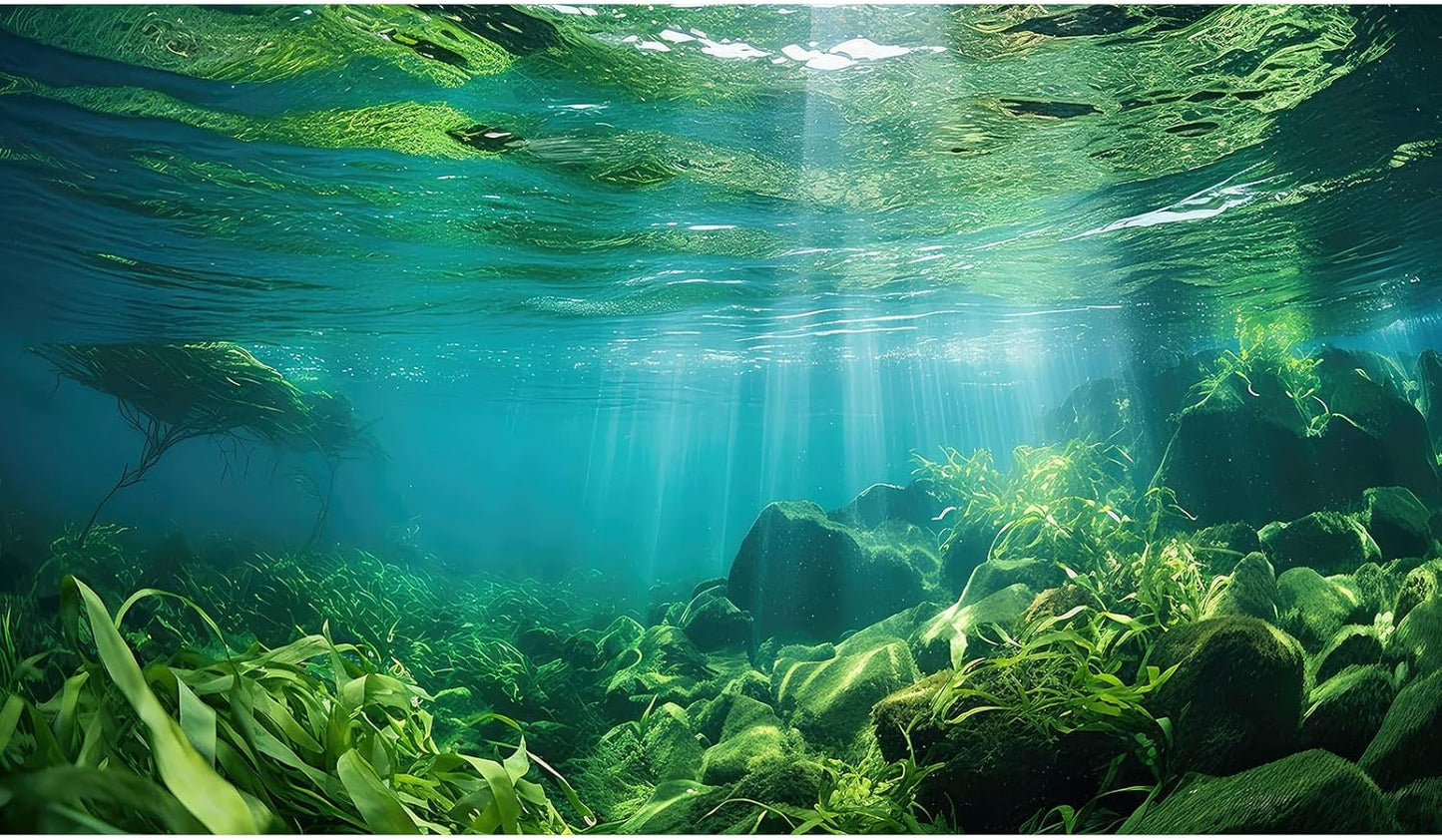 Under The Sea Fish Tank Background Aquatic Plants Deep Sea Aquarium Background Underwater Sunray Rock with Moss Terrarium Backgrounds Deep Ocean Floor Tropical Fish Tank Backgrounds 72x18in