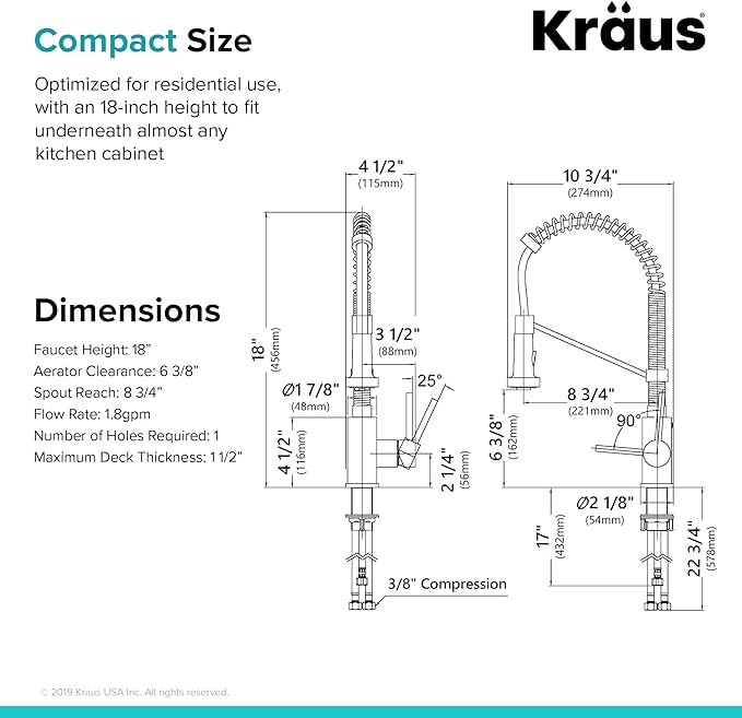 Kraus KPF-1610MB Bolden 18-Inch Commercial Kitchen Faucet with Dual Function Pull-Down Sprayhead in all-Brite Finish, 18 inch, Matte Black