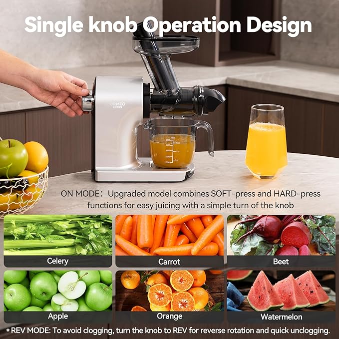 Juicer Machines,ORMEO HOME Cold Press Juicer with 3.60"Large Feed Chute For Vegetable and Fruit,Slow Masticating Juicers Easy to Clean,Quiet Motor,BPA-Free,High Juice Yield(Updated)